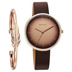 Titan Stackables Women's Watch Analog Brown Dial with Brown Leather Strap, 2718WL01