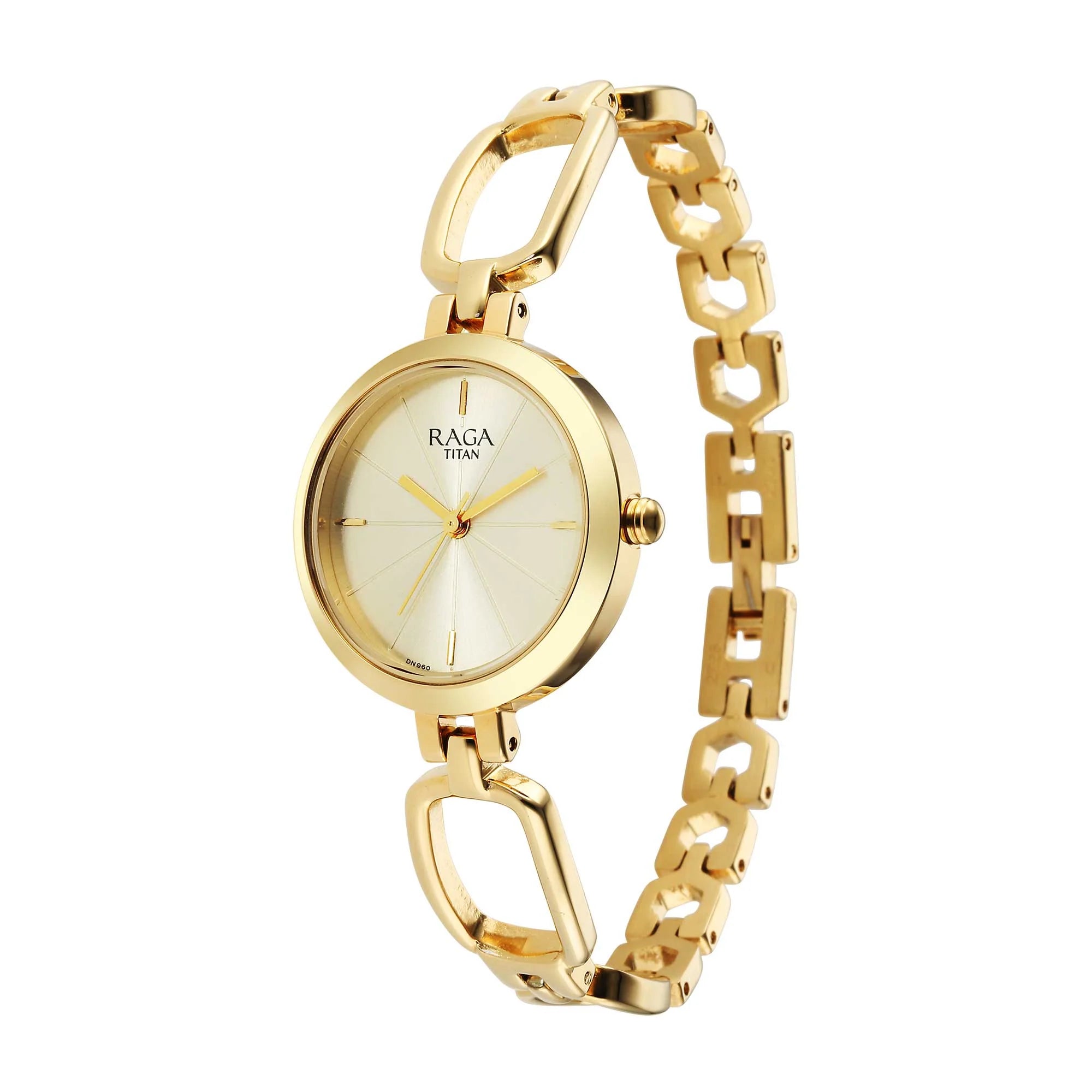 Titan Raga Collection Champagne Dial Gold Stainless Steel  Strap Watch for Women, 2725YM01