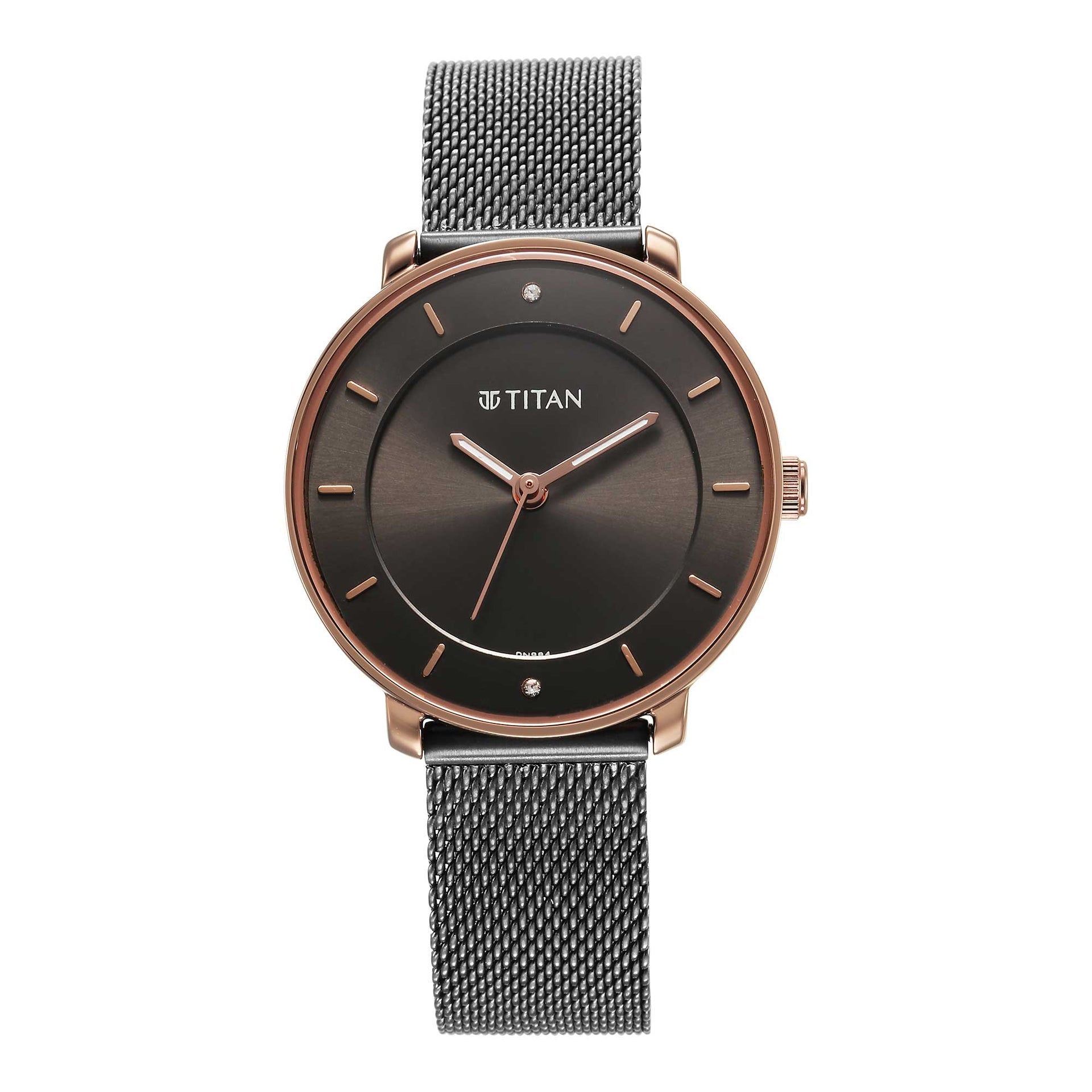 Titan Noir Women's Watch Analog Anthracite Dial With Black Mesh Band, 2728KM01