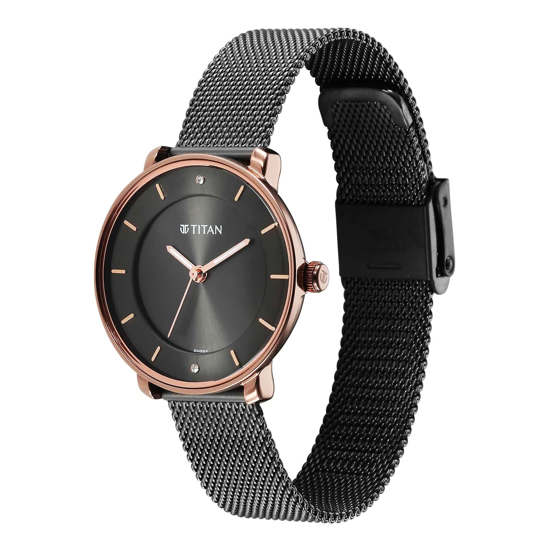 Titan Noir Women's Watch Analog Anthracite Dial With Black Mesh Band, 2728KM01