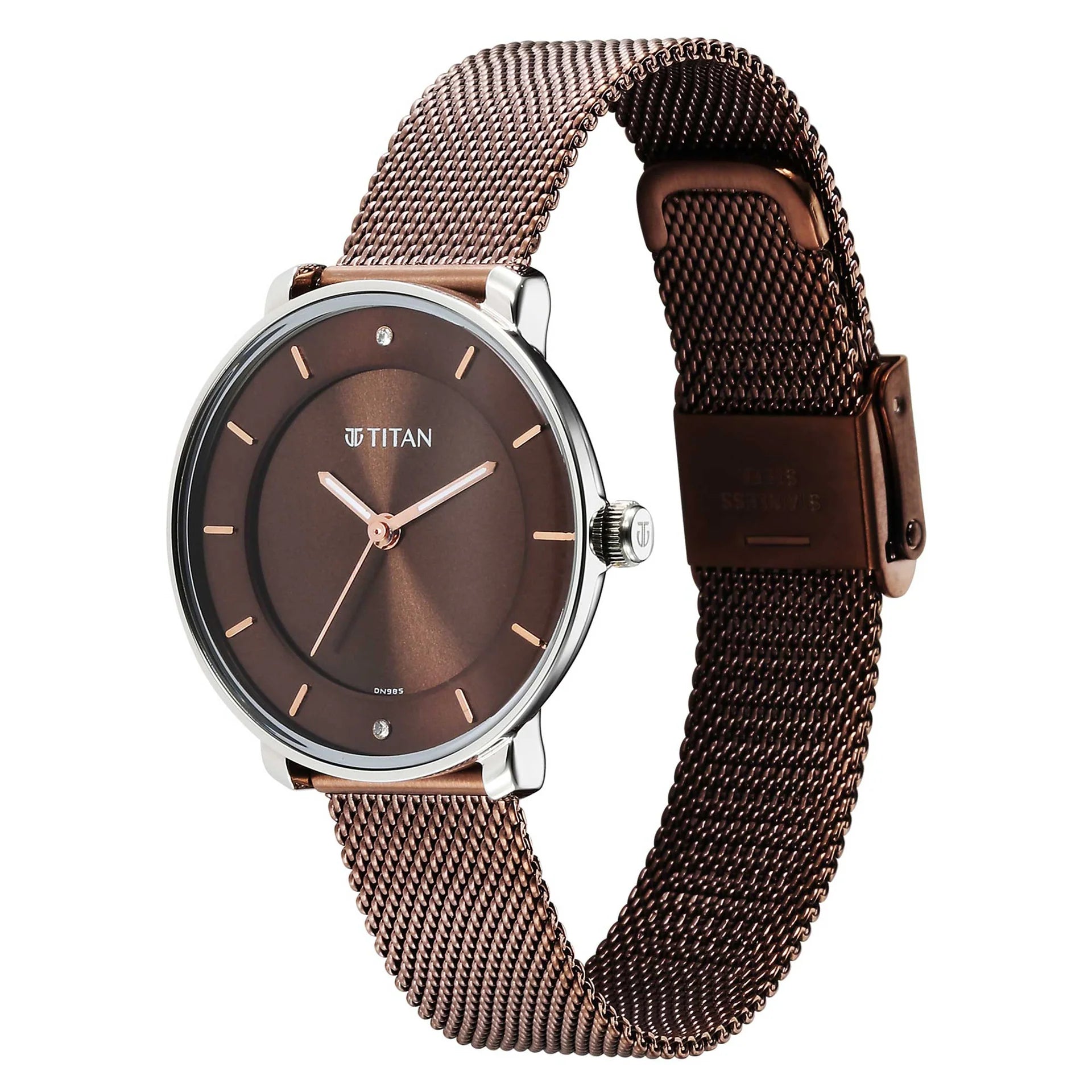Titan Noir Women's Watch Analog Brown Dial With Brown Mesh Band, 2728KM02