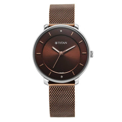 Titan Noir Women's Watch Analog Brown Dial With Brown Mesh Band, 2728KM02