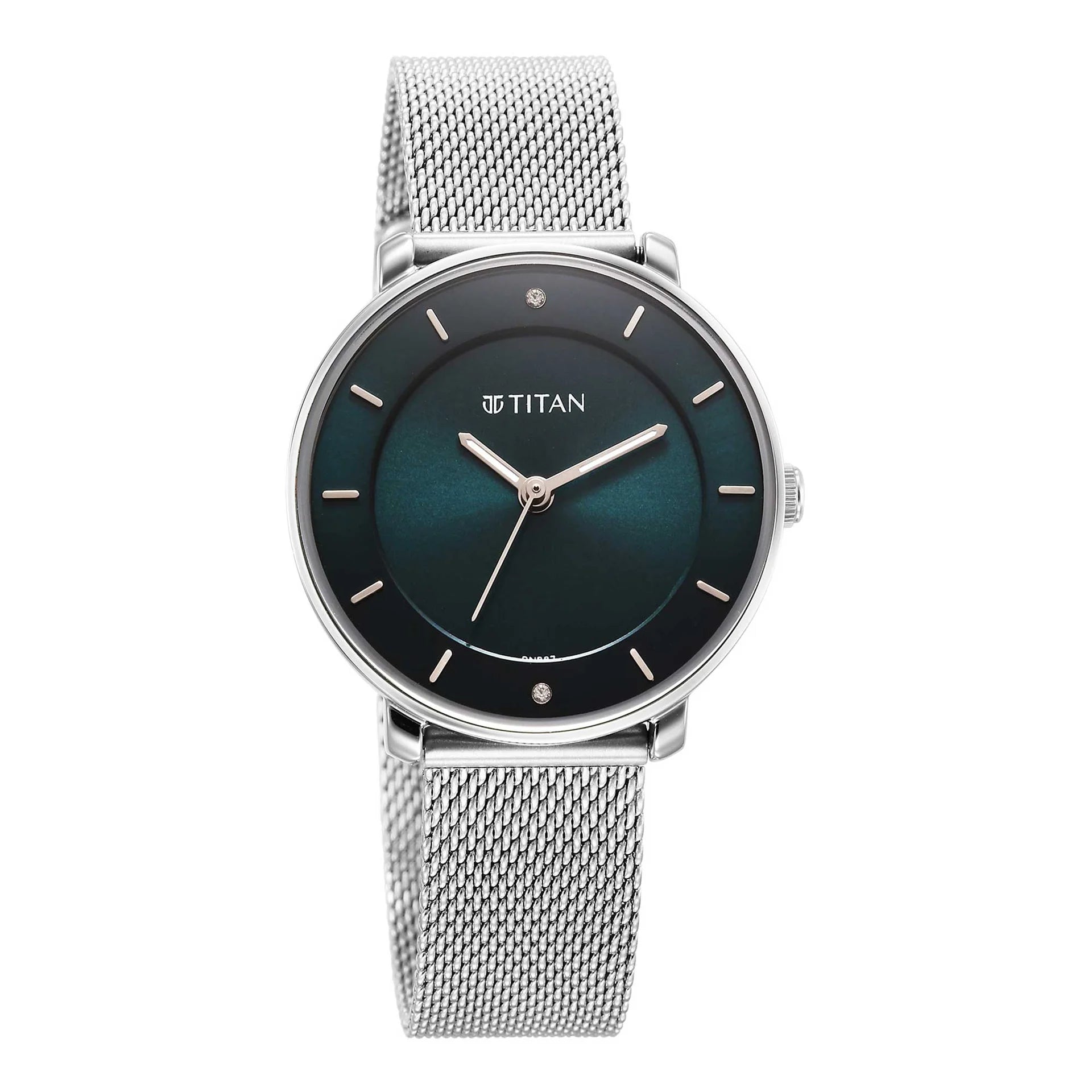 Titan Noir Women's Watch Analog Blue Dial With Silver Mesh Band, 2728SM01