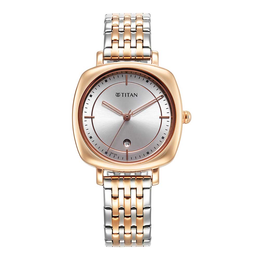 Titan Shaped Cases Women's Watch Silver Dial With Two-Toned Metal Band, 2730KM01