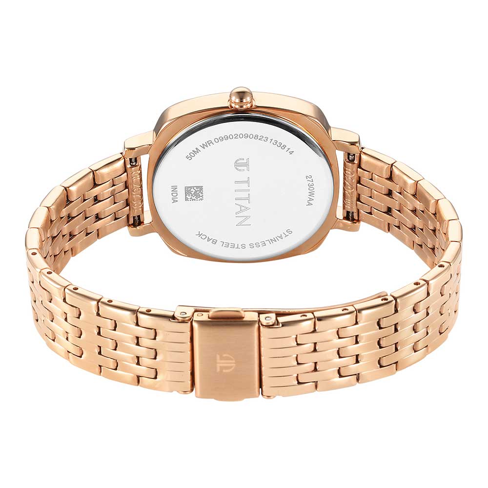 Titan Shaped Cases Men's Watches Analog Brown Dial With Rose Gold Stainless Steel  Band, 2730WM01