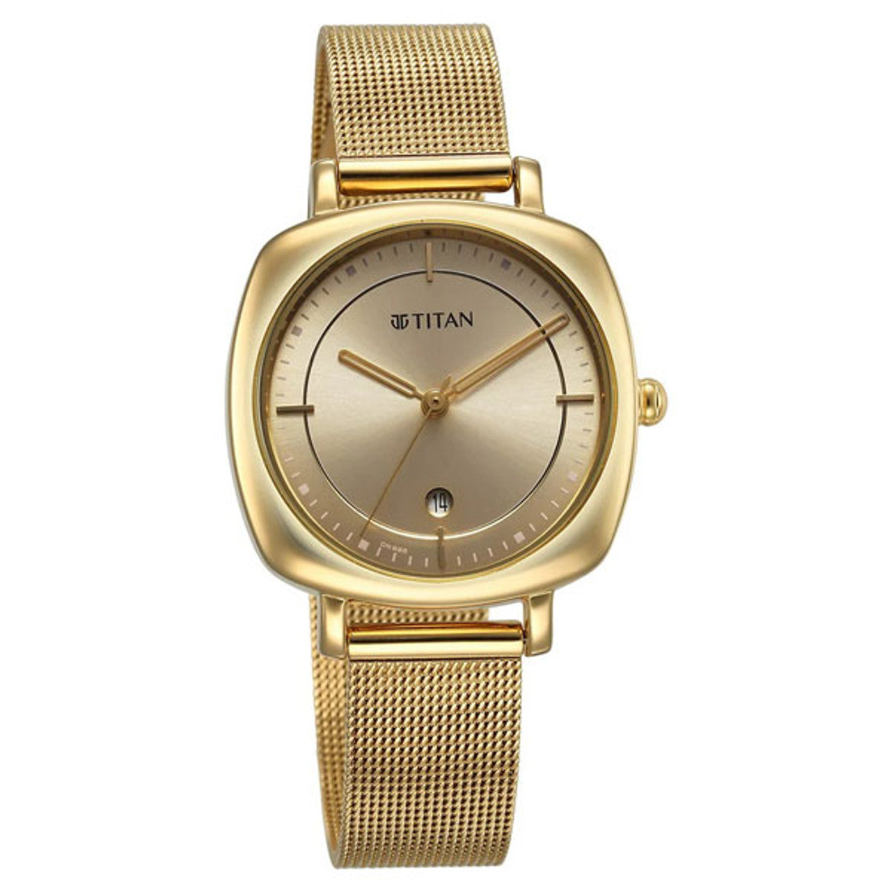Titan Shaped Cases Men's Watches Analog Gold Dial With Rose Gold Stainless Steel  Band, 2730YM01