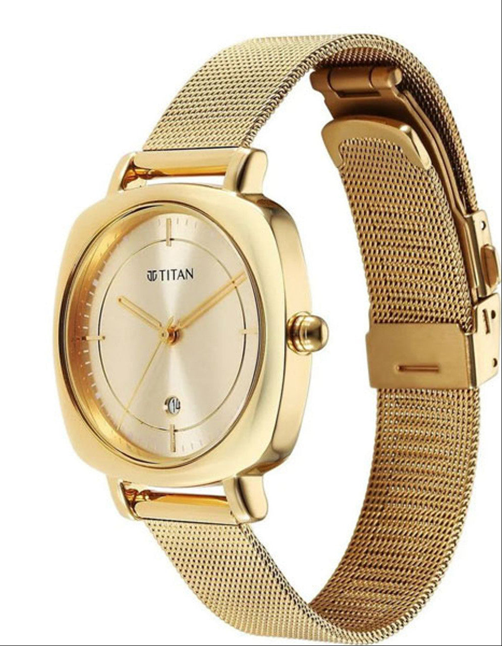 Titan Shaped Cases Men's Watches Analog Gold Dial With Rose Gold Stainless Steel  Band, 2730YM01