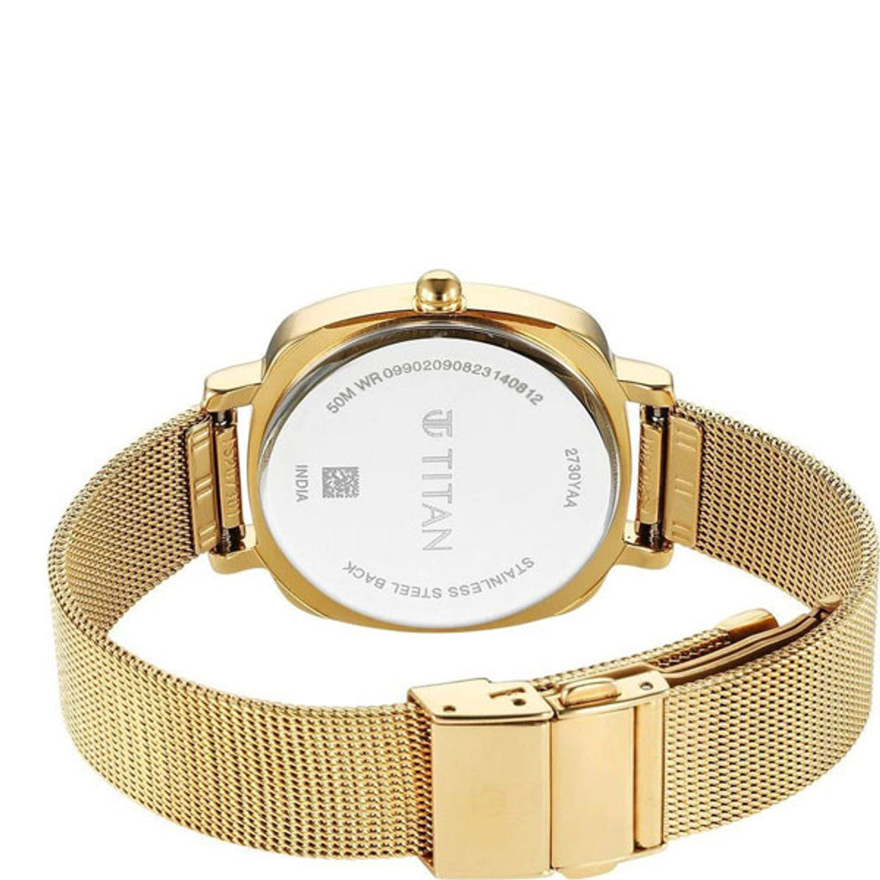 Titan Shaped Cases Men's Watches Analog Gold Dial With Rose Gold Stainless Steel  Band, 2730YM01