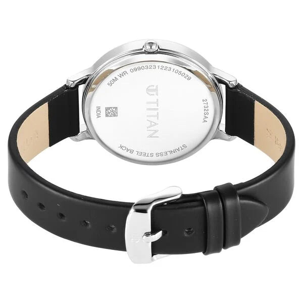 Titan Workwear Women's Watch Analog Blue Dial with Black Leather Strap, 2732SL01