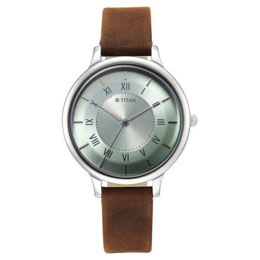 Titan, Women, Analog, Watch, Silver Dial, Leather Strap, 2732SL02