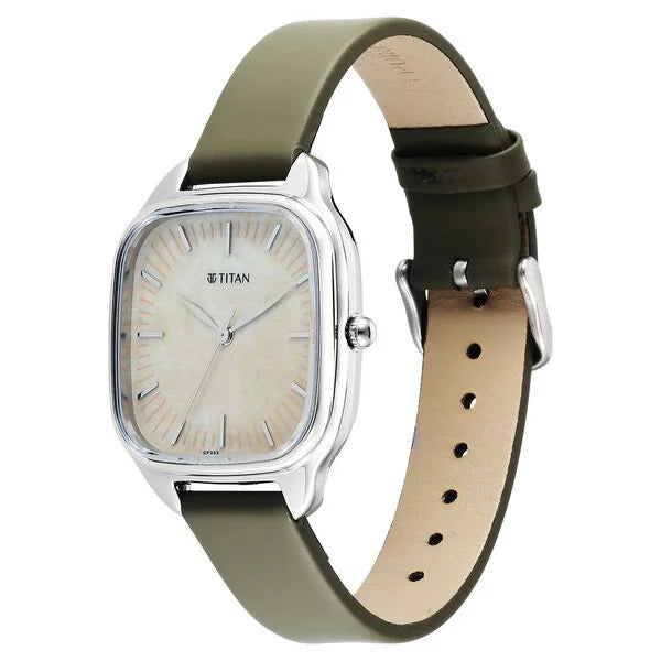 Titan Women's Watch Analog Beige Dial with Silver Stainless Steel Band, 2733SL01