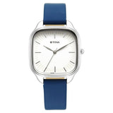 Titan Workwear Women's Watch Analog White Dial With Blue Leather Strap, 2733SL02