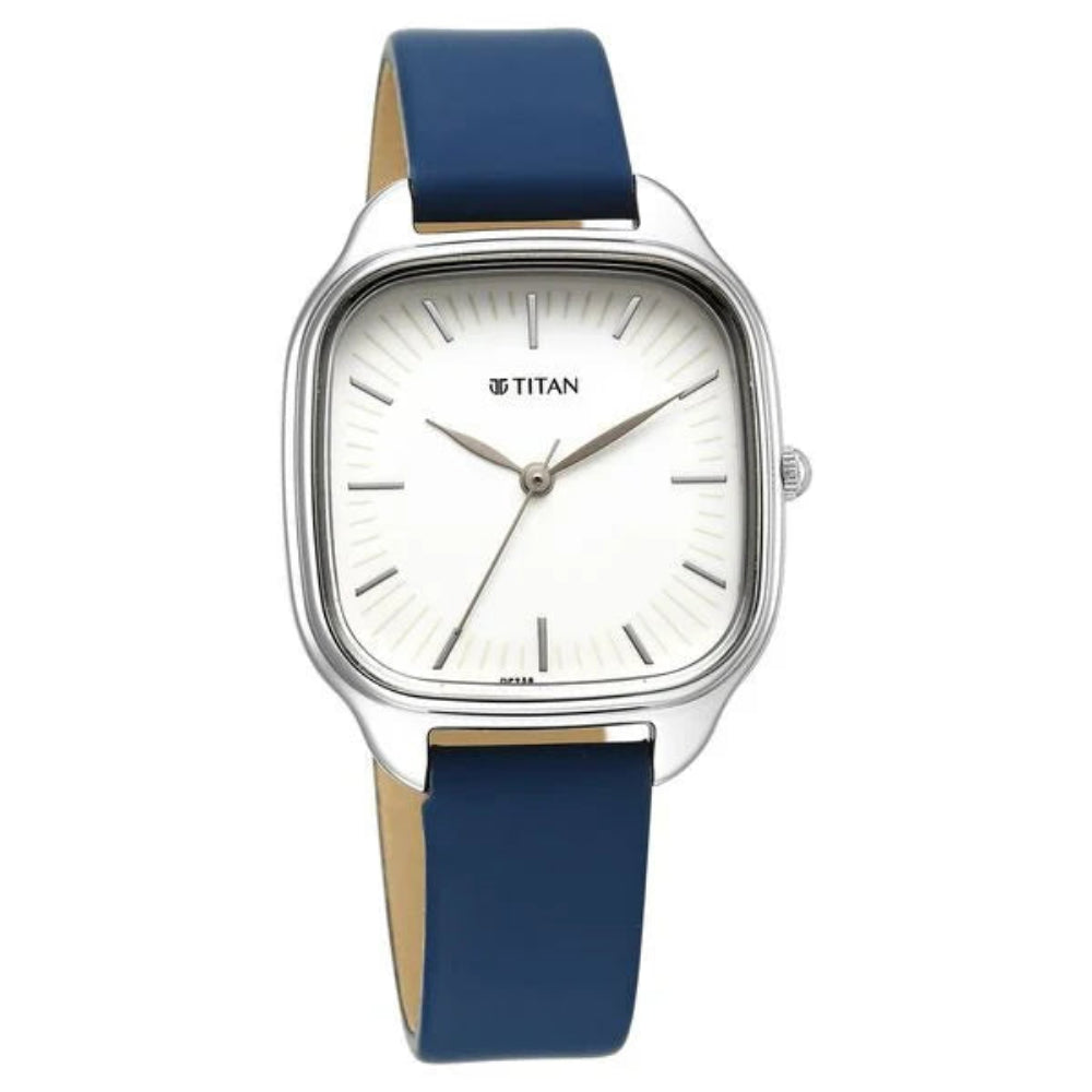 Titan Workwear Women's Watch Analog White Dial With Blue Leather Strap, 2733SL02