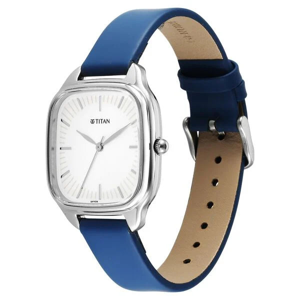 Titan Workwear Women's Watch Analog White Dial With Blue Leather Strap, 2733SL02