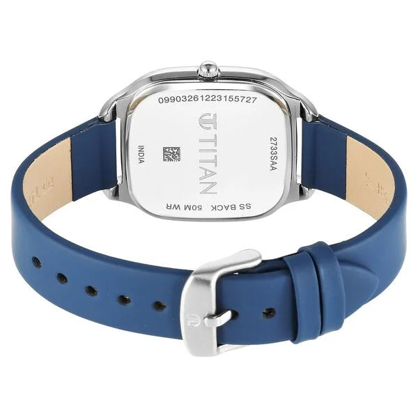 Titan Workwear Women's Watch Analog White Dial With Blue Leather Strap, 2733SL02