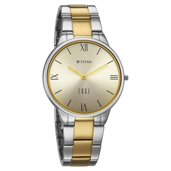 Titan Edge Gleam Quartz Analog Women's Watch With Champagne Dial And Two Toned Stainless Steel Strap, 2734BM01