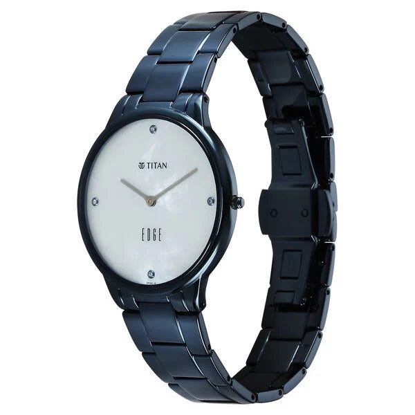 Titan Women's Edge Watch Analog Mother Of Pearl Dial with Blue Stainless Steel Band, 2734QM01