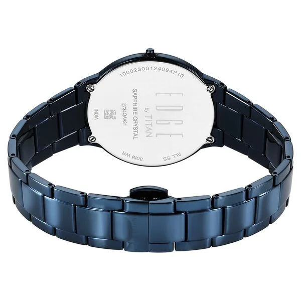 Titan Women's Edge Watch Analog Mother Of Pearl Dial with Blue Stainless Steel Band, 2734QM01