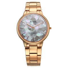 Titan Edge Metal Ladies Allure Women's Watch Analog Rich Mother Of Pearl Dial With Rose Gold Stainless Steel Band, 2734WM02