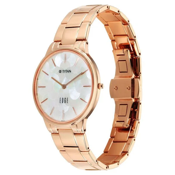 Titan Edge Metal Ladies Allure Women's Watch Analog Rich Mother Of Pearl Dial With Rose Gold Stainless Steel Band, 2734WM02