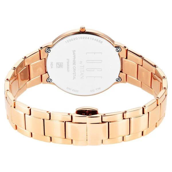 Titan Edge Metal Ladies Allure Women's Watch Analog Rich Mother Of Pearl Dial With Rose Gold Stainless Steel Band, 2734WM02