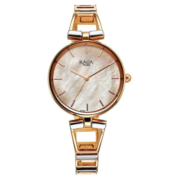 Titan Raga Women's Watch Analog Mother Of Pearl Dial with Two-Toned Stainless Steel Band, 2747KM01