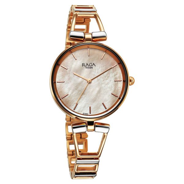 Titan Raga Women's Watch Analog Mother Of Pearl Dial with Two-Toned Stainless Steel Band, 2747KM01