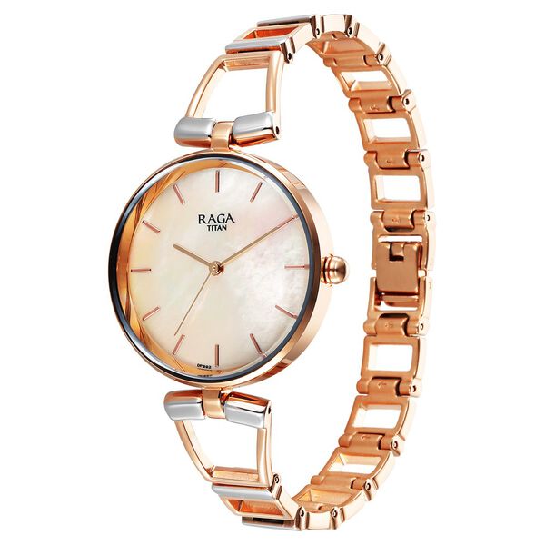Titan Raga Women's Watch Analog Mother Of Pearl Dial with Two-Toned Stainless Steel Band, 2747KM01