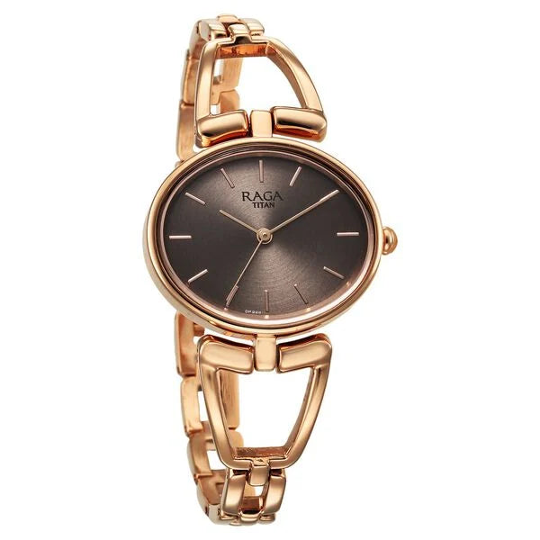 Titan Raga Women's Watch Analog Brown Dial with Rose Gold Stainless Steel Band, 2748WM01