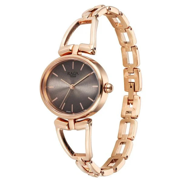 Titan Raga Women's Watch Analog Brown Dial with Rose Gold Stainless Steel Band, 2748WM01