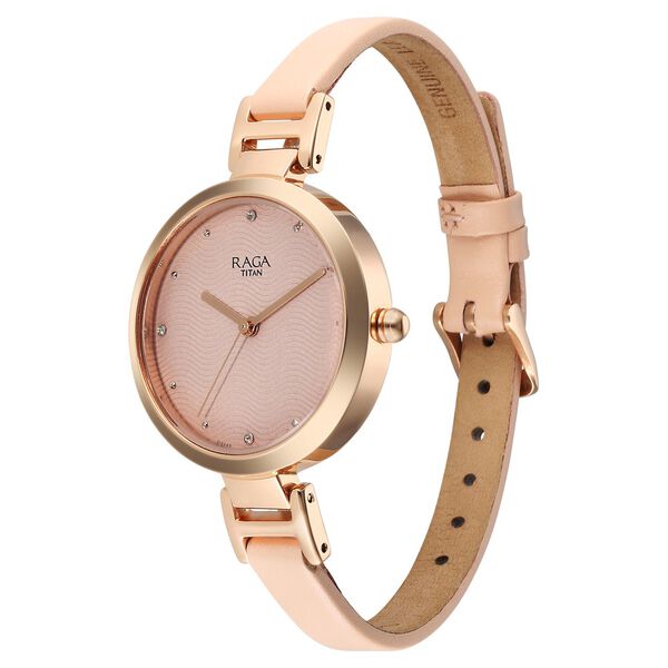 Titan Raga Women's Watch Analog Pink Dial with Pink Leather Strap, 2752WL01