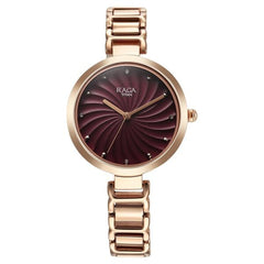 Titan Raga Memoirs Women's Watch Analog Burgundy Dial with Rose Gold Stainless Steel Band, 2752WM01