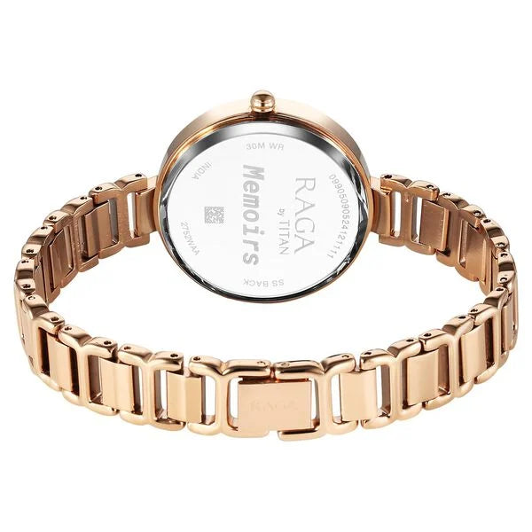 Titan Raga Memoirs Women's Watch Analog Burgundy Dial with Rose Gold Stainless Steel Band, 2752WM01