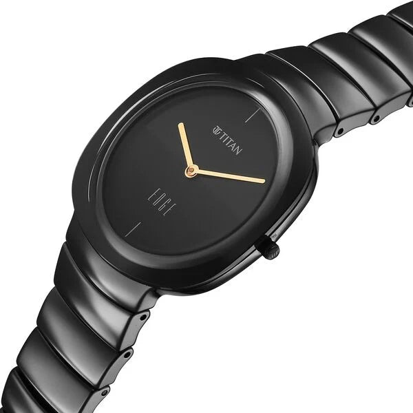 Titan Edge Squircle Quartz Analog Women's Watch with Black Dial and Ceramic Strap, 2757NC01