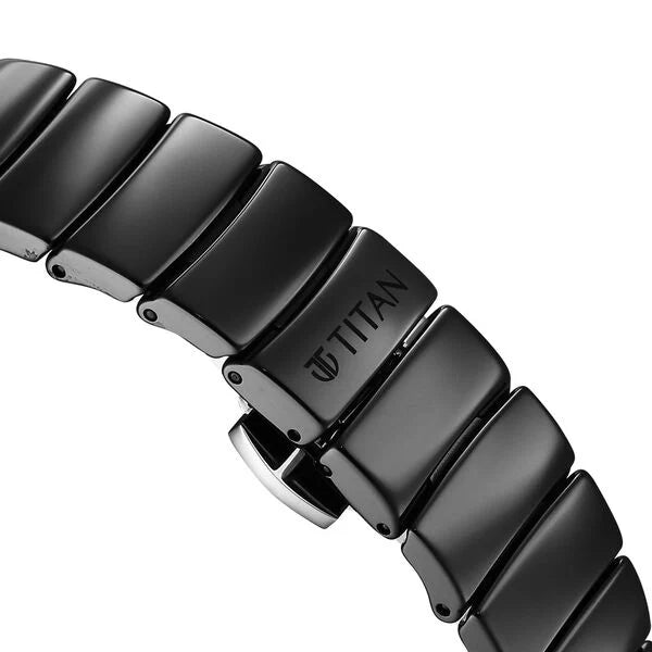 Titan Edge Squircle Quartz Analog Women's Watch with Black Dial and Ceramic Strap, 2757NC01