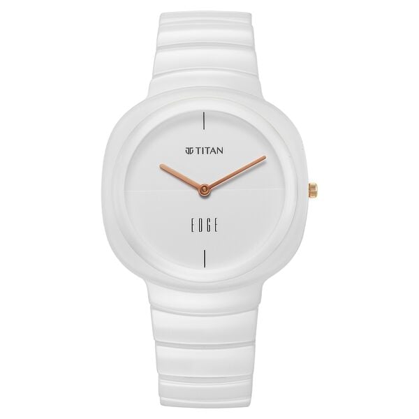 Titan Edge Squircle Quartz Analog Women's Watch with White Dial and Ceramic Strap, 2757QC01