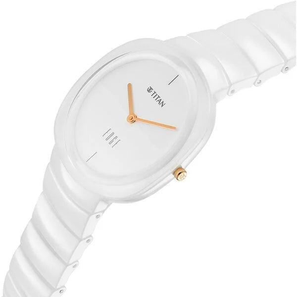 Titan Edge Squircle Quartz Analog Women's Watch with White Dial and Ceramic Strap, 2757QC01