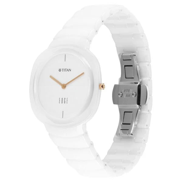 Titan Edge Squircle Quartz Analog Women's Watch with White Dial and Ceramic Strap, 2757QC01