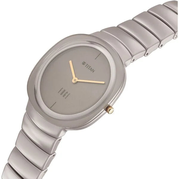 Titan Edge Squircle Quartz Analog Women's Watch with Cream Dial and Ceramic Strap, 2757QC03