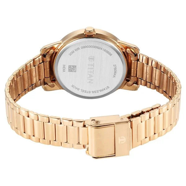 Titan Women's Watch Analog Silver Dial with Rose Gold Stainless Steel Band, 2760WM01