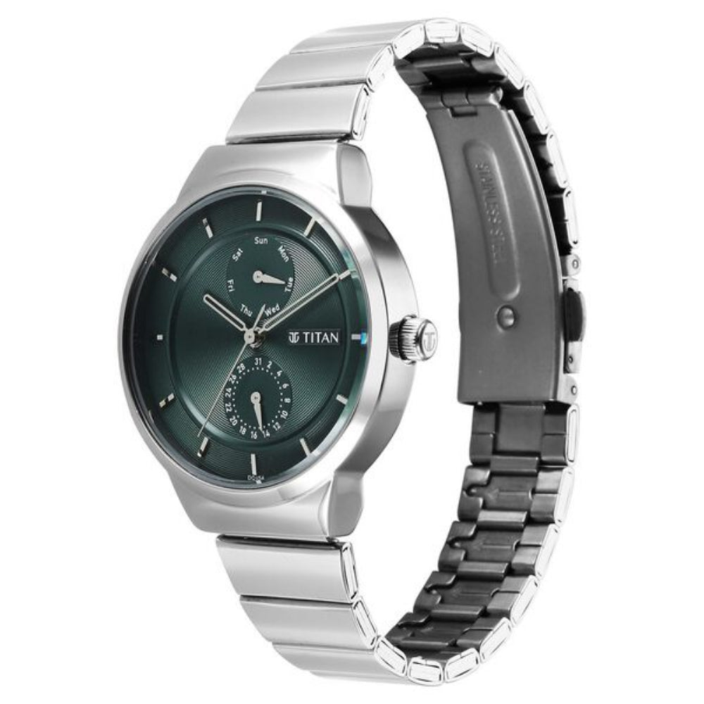 Titan Neo Women's Multifunction Watch Analog Green Dial with Silver Stainless Steel Band, 2761SM01