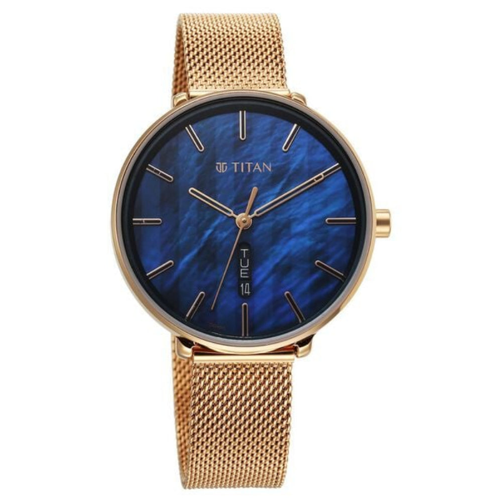 Titan Neo Women's Watch Analog Mother of Pearl Dial with Rose Gold Mesh Band, 2763WM01