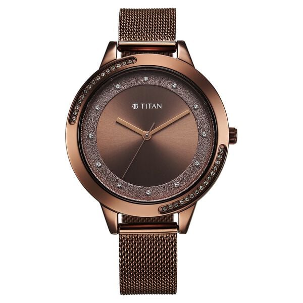 Titan Women's Watch Analog Brown Dial with Brown Mesh Band, 2764QM01