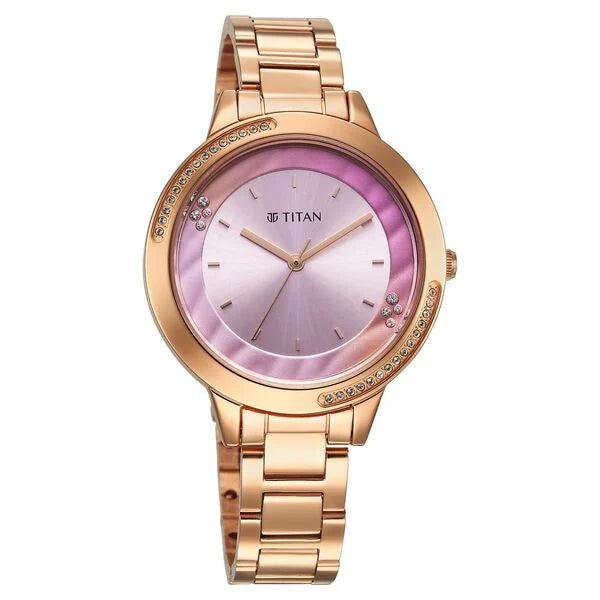 Titan Women's Watch Analog Pink Dial with Rose Gold Stainless Steel Band, 2764WM01