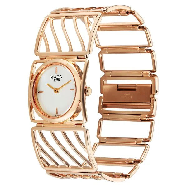 Titan Raga Ethereal Quartz Analog Women's Watch with White Mother Of Pearl Dial and Rose Gold Stainless Steel Strap, 2769WM01