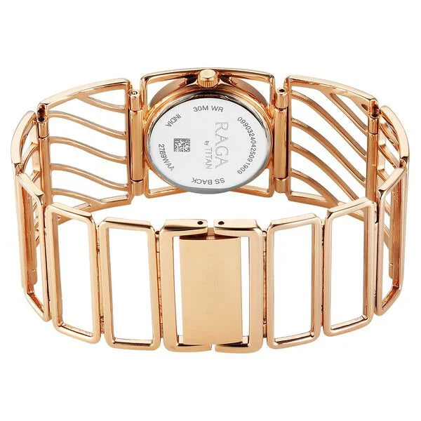 Titan Raga Ethereal Quartz Analog Women's Watch with White Mother Of Pearl Dial and Rose Gold Stainless Steel Strap, 2769WM01