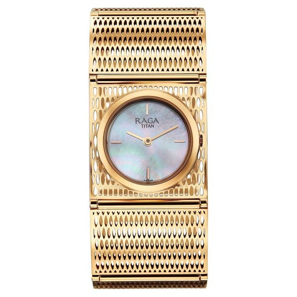Titan Raga Ethereal Quartz Analog Women's Watch with White Mother Of Pearl Dial and Rose Gold Stainless Steel Strap, 2770WM01