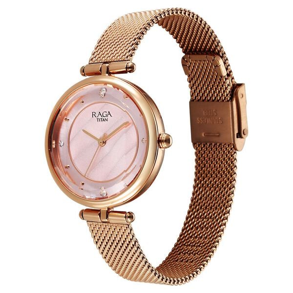 Titan Raga Women's Watch Analog Pink Dial with Rose Gold Stainless Steel Band, 2773WM01