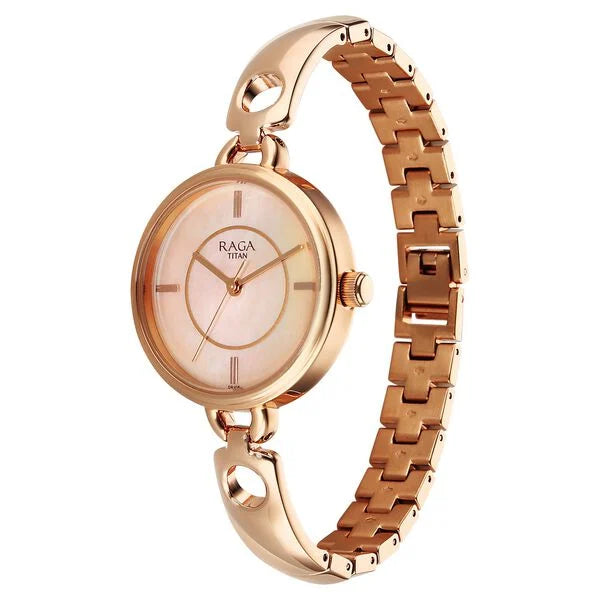 Titan Raga Contempore Quartz Analog Women's Watch with Rose Gold Mother Of Pearl Dial and Metal Strap, 2774WM01