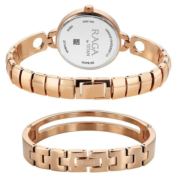 Titan Raga Contempore Quartz Analog Women's Watch with Rose Gold Mother Of Pearl Dial and Metal Strap, 2774WM01